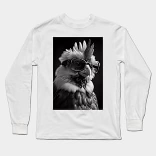 Rooster Ruckus: A Black and White Portrait Long Sleeve T-Shirt